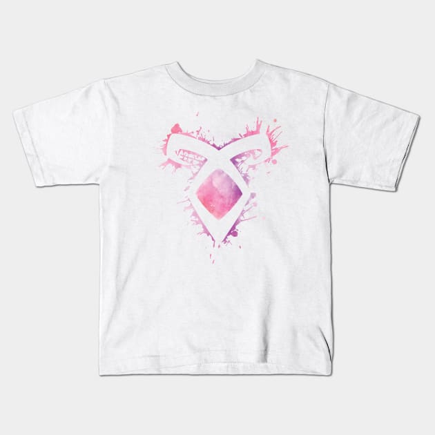 Shadowhunters rune / The Mortal Instruments - Angelic power rune voids and outline splashes (pink watercolour) - Clary, Alec, Izzy, Jace, Magnus - Malec Kids T-Shirt by Vane22april